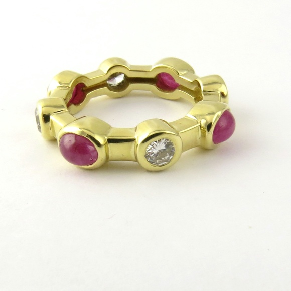 Vintage 18 Karat Yellow Gold Tambetti Cabochon Ruby Diamond Ring Size 6.75 #4651 - Picture 5 of 7